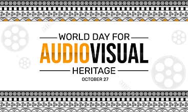 World day for Audio visual heritage wallpaper with traditional border style and typography in the center