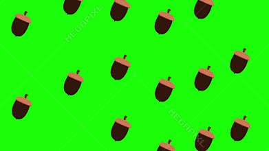 Projection of Acorn Images Scattered on Bright Green Background for Agricultural, Food Industry, Educational