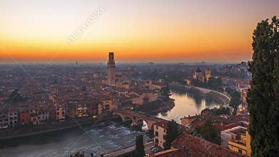 Verona, Italy over the Adige River at Sunset