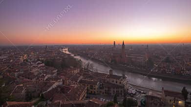 Verona, Italy over the Adige River at sunset