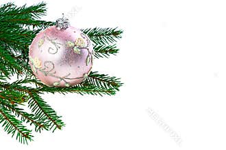 Christmas pink ball and fir tree