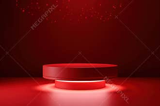 Red podium on red background. Scene to show cosmetic product.