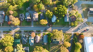 Aerial view of tightly located family houses in South Carolina suburban area. Real estate development in american