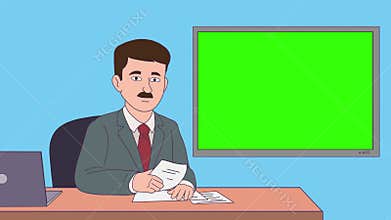 Reporter in studio, the latest news, 4k animation