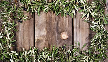 Olive Branches Rustic Wood Background