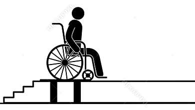 A person with a disability in a wheelchair overcoming stairs