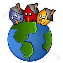 Earth With 3 Houses Clip Art