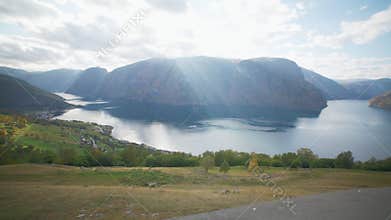 Reveal open camper RV door of epic norway fjord