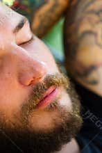 Napping man closeup
