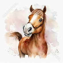 smiling cartoon of cute horse generative AI