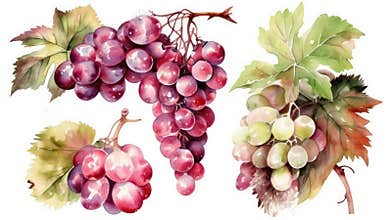 Watercolor Grape Illustrations for Invitations and Scrapbooking.