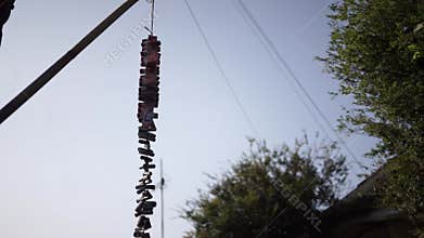 Firecrackers in the procession of the groom\'s arrival in the traditional Sundanese wedding procession