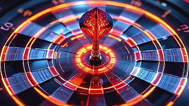 a futuristic dartboard with a high-tech dart embedded in the Generative AI