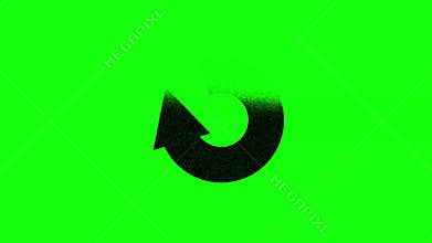 Clockwise rotating grunge style arrow on a vibrant green chroma key background