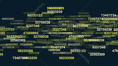 Number grid chaotic arrangement on black background