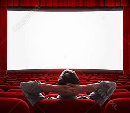 One man alone in empty cinema hall