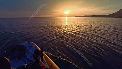 Kayak bow at sunset on Mediterranean Sea of Costa Blanca of Alicante Spain