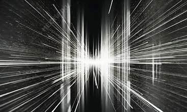 A hyper-accelerated flash of light in a futuristic space tunnel.