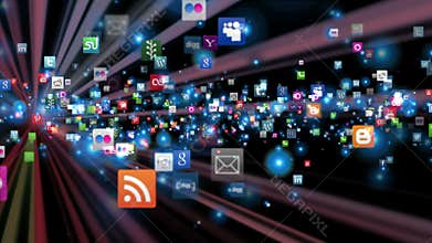 Social Network Icons fly, shine