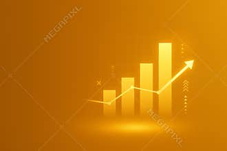 Growing bar chart with upward arrow indicating increasing profits, sales, or other positive business trends, illuminated by a