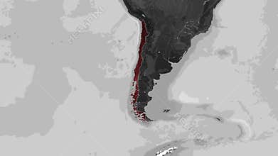 Zooming In on Chile on a Dark World Map
