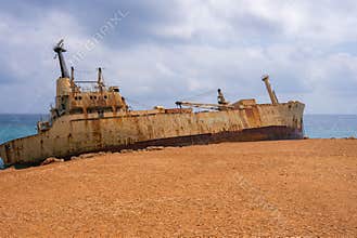 Edro III Shipwreck on Rocky Coastline Near Paphos, Cyprus