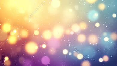 Glowing circles and sparkling particles float on a colorful gradient backdrop, creating a festive bokeh effect perfect for