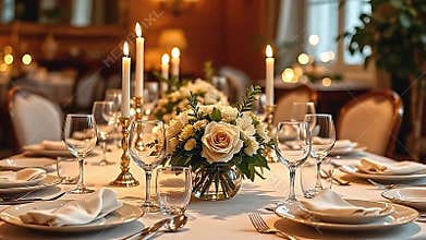 an elegantly primed din table, keen alright china, glittering clear Generative AI