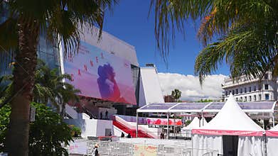 Cannes Film Festival Scene with Palais des Festivals and Red Carpet