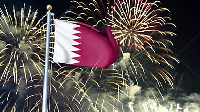 National flag independence state Bahrain, background fireworks. AI Generative