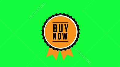 Buy Now Dark and Orange Badge Animation on Green Screen Background