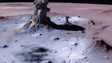 Volcanic Eruption on a Snowy Alien Planet: Lava Flows and Ash Plumes