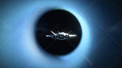 Spaceship Drifting Through a Black Hole: Cosmic Voyage, Sci-Fi Adventure, Deep Space Exploration