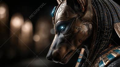 Explore the detailed sculpture of Anubis, the ancient Egyptian god