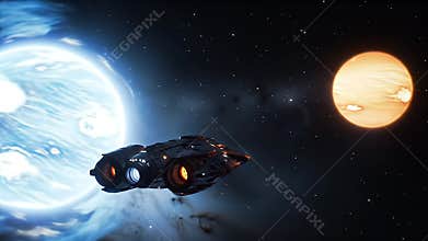 Starship Navigates Through Cosmic Vortex, Sci-Fi Adventure