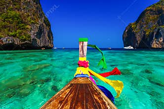 Traditional longtail boat in Maya bay,Phi Phi Leh Island,Thailand