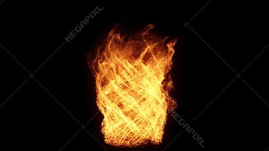 Fiery Flame Particle Vortex Rising Isolated on Black Background