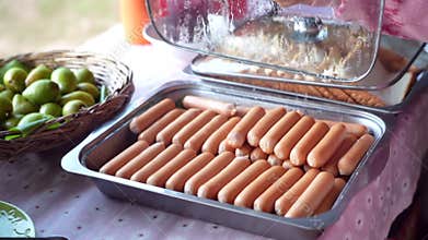 food , Close up video of steamed sausages