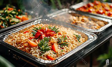 Delicious hot food in foil pans