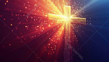 Abstract Dotted Sun Rays Surrounding A Christian Cross