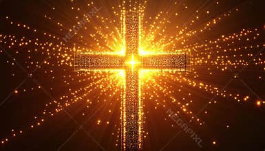 Abstract Dotted Sun Rays Surrounding A Christian Cross
