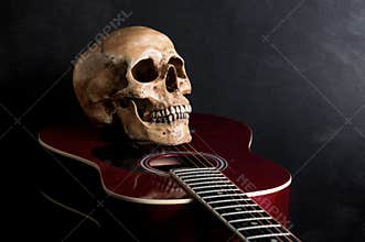 Skull with acoustic guitar