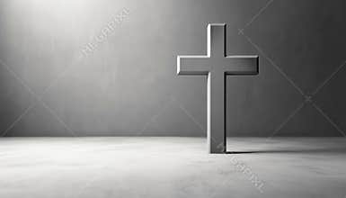 Simple Gray Christian Cross On A Light Background