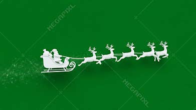 Santa Claus Sleigh with Reindeer Flying Through Green Screen Background in Animation