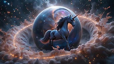 Cosmic Unicorn & Fiery Planet - 4K Mythical Fantasy Scene for Epic Visuals, Wall Art & Dream Projects