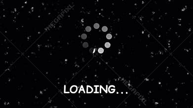 Glitch loading screen, corrupted animation, static background, particle noise, grainy texture, black and white loader, monochrome
