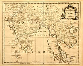 Vintage Map of India and SE Asia.