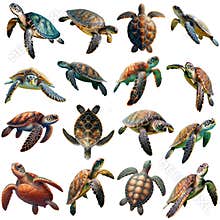 Sea Turtle Clipart Collection 16 Realistic Marine Animal Illustrations