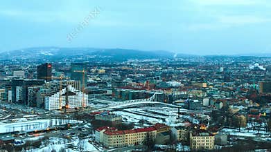Dawn over Oslo, Norway. Time Lapse