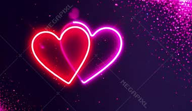 Romantic glowing neon hearts, wedding or Valentine\'s Day background with space for text. Looping motion.